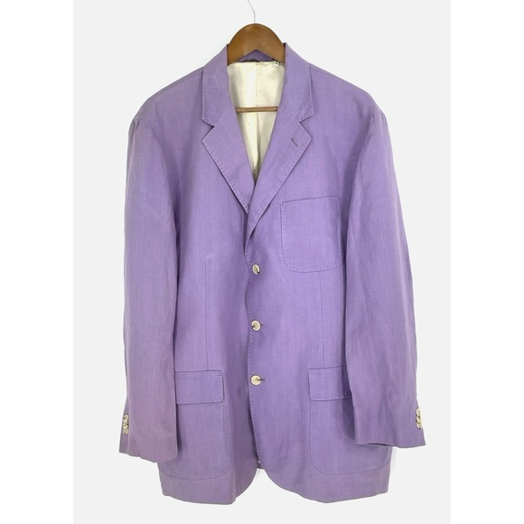 Vintage Peter Millar Men's 44L Blazer 100% Stonewashed Linen Purple Preppy
